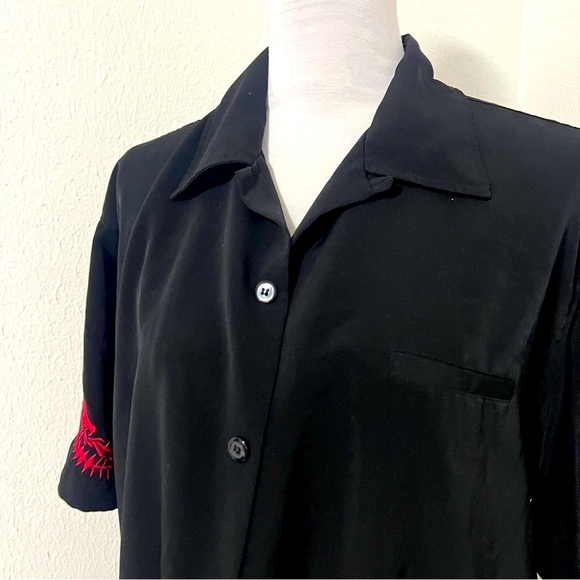 Vintage Sapphire Lounge Men’s Large Black Dress Shirt Red Dragon Embroidery - Picture 2 of 9
